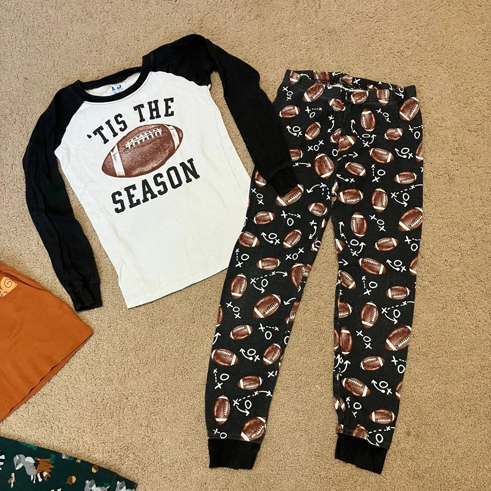 Children's Place Boys 5T Pajama Sets (2) 4 Piece Lot Fall Raccoon & Football